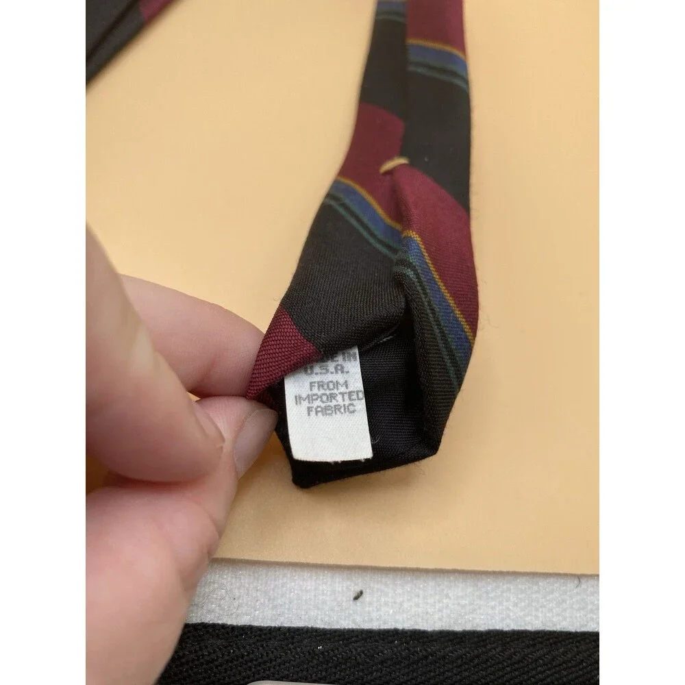 Vintage DiMaro Elegante Striped Silk Tie Mens Burgundy Black Made in USA